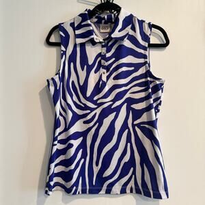 Zenergy Golf by Chico's Top Blue White Collared Zebra Print Sleeveless Sz XS/0